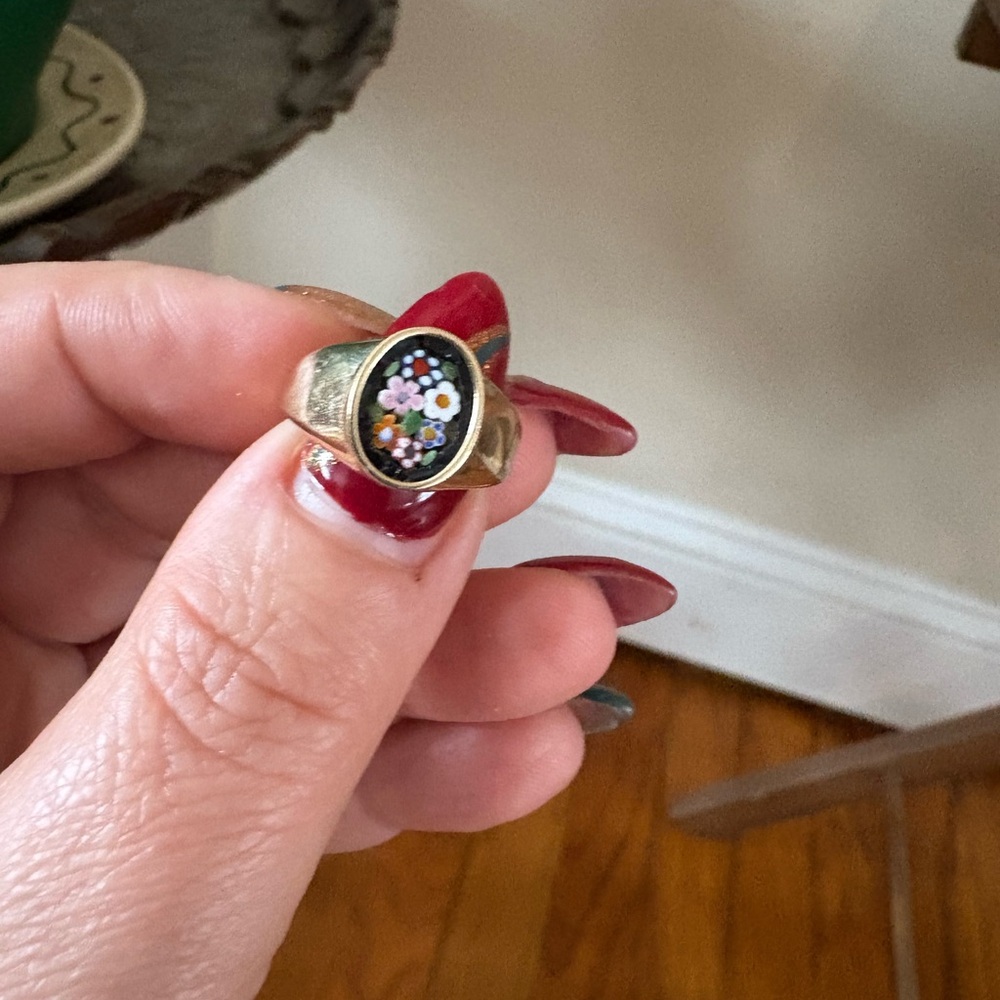 Vintage 14k mosaic flower ring - Picture 2 of 5